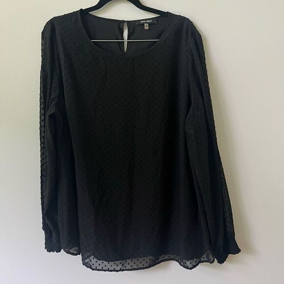 Nine West Women's Black Polka Dots Long Sleeve Lined Sheer Top - Picture 1 of 12